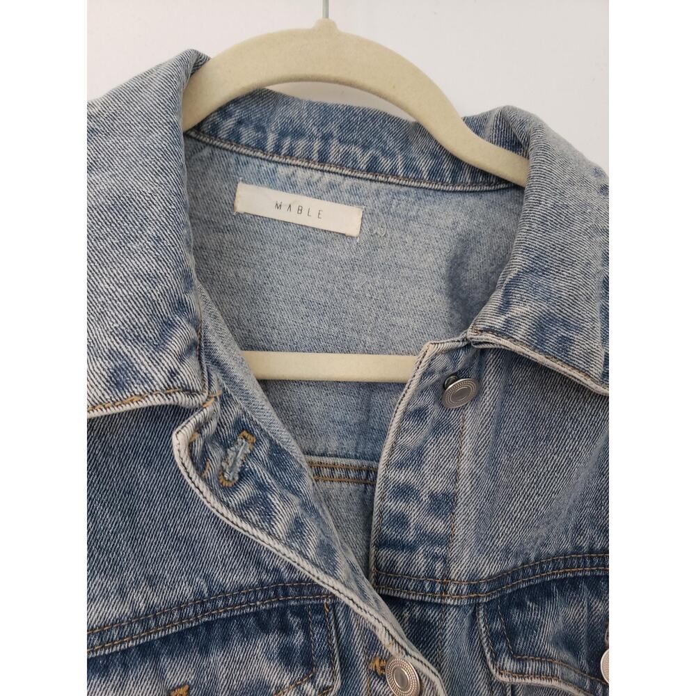 Denim Jacket Womens Large Light Wash Cropped Puff Shoulder Unworn NWOT Mable L - Picture 12 of 16